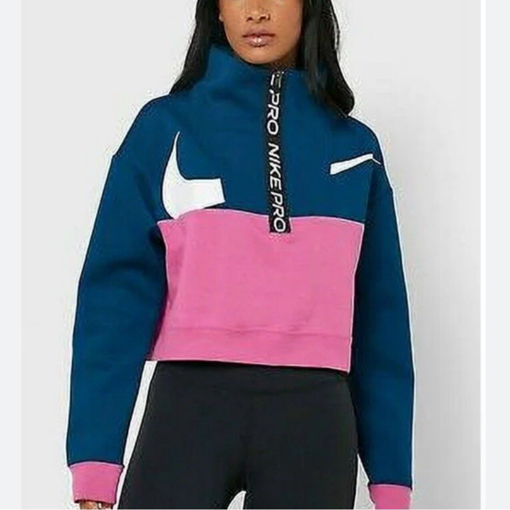 Nike Pro Get Fit Women's Fleece 1/2-zip Jacket Sz XS In Blue/Pink